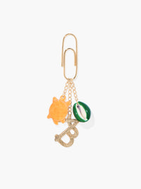 Coral turtle and green shell bag charm