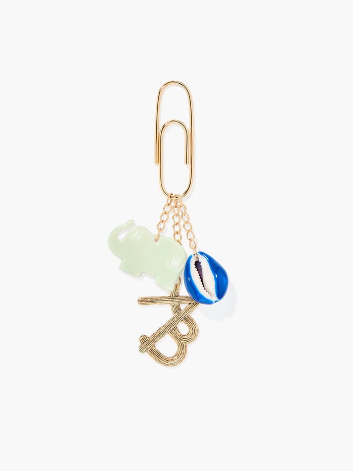 Bijou de sac éléphant vert et coquillage bleu